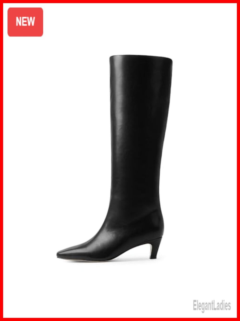 Kitten Heel Knee High Boots Square Toe Faux Leather Tall Boots
